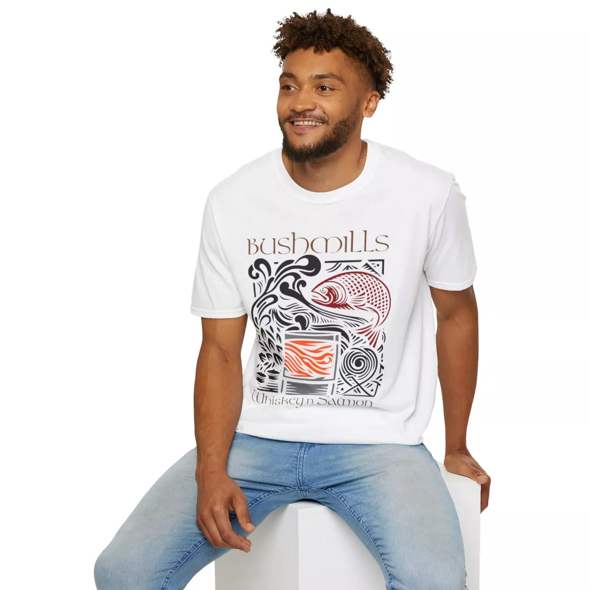 Bushmills Whiskey Salmon T-Shirt | Fish Glass Tumbler Celtic Design