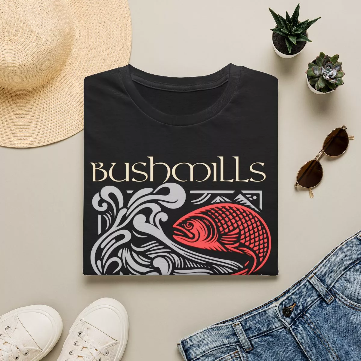 Bushmills Whiskey Salmon T-Shirt | Fish Glass Tumbler Celtic Design