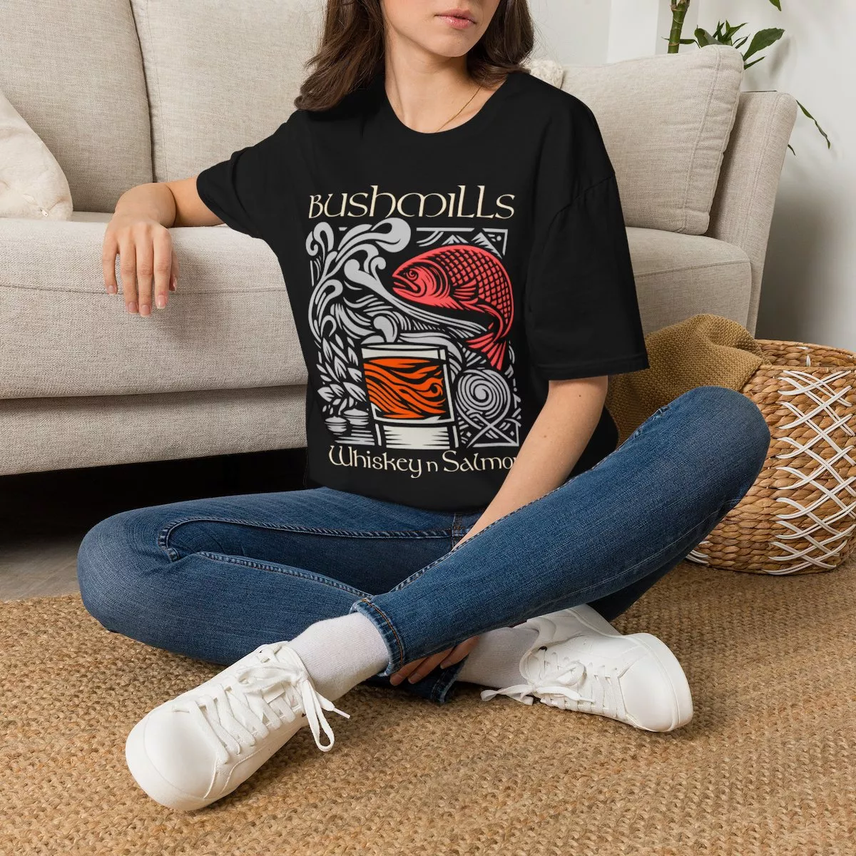 Bushmills Whiskey Salmon T-Shirt | Fish Glass Tumbler Celtic Design