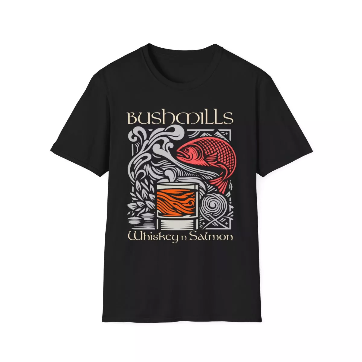 Bushmills Whiskey Salmon T-Shirt | Fish Glass Tumbler Celtic Design