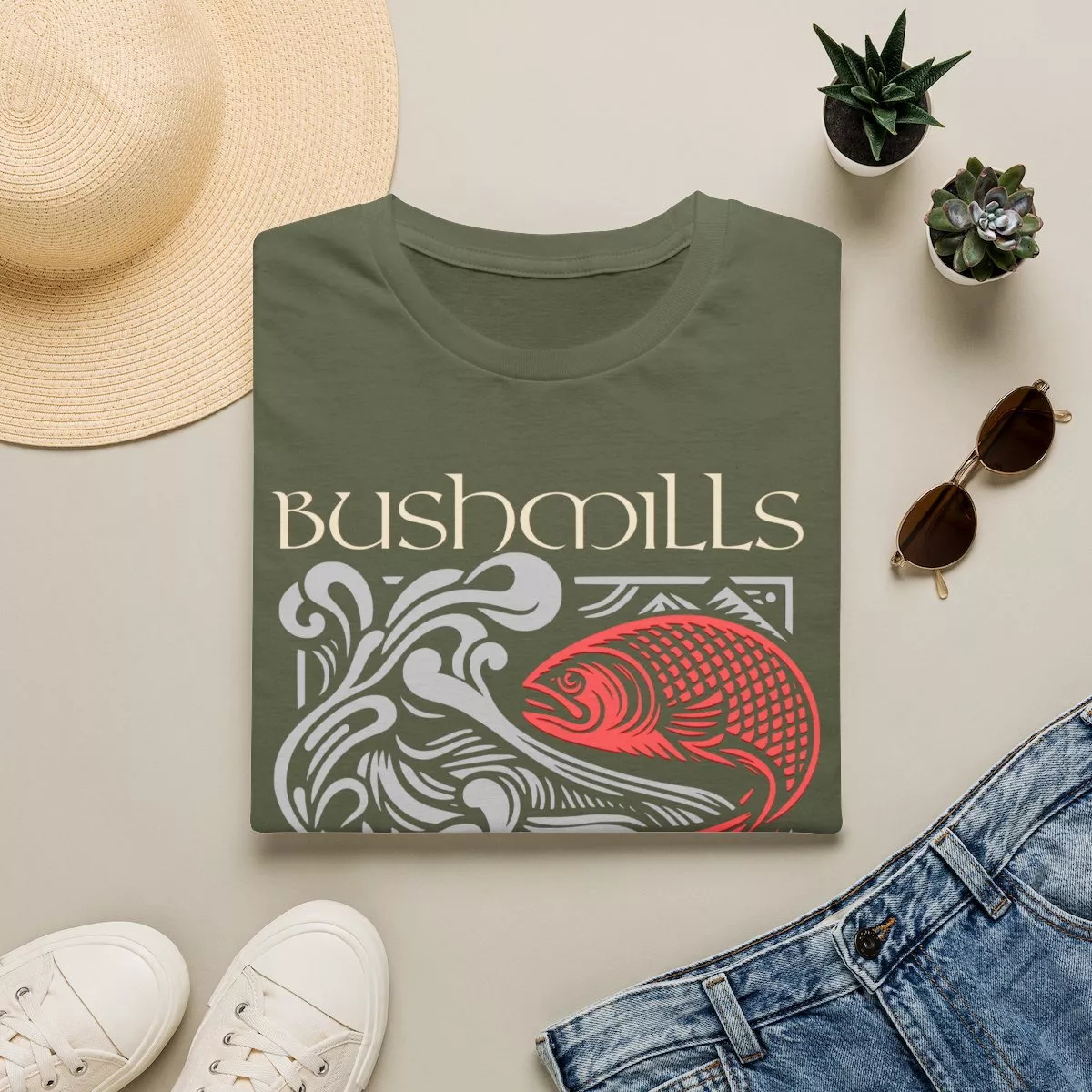 Bushmills Whiskey Salmon T-Shirt | Fish Glass Tumbler Celtic Design