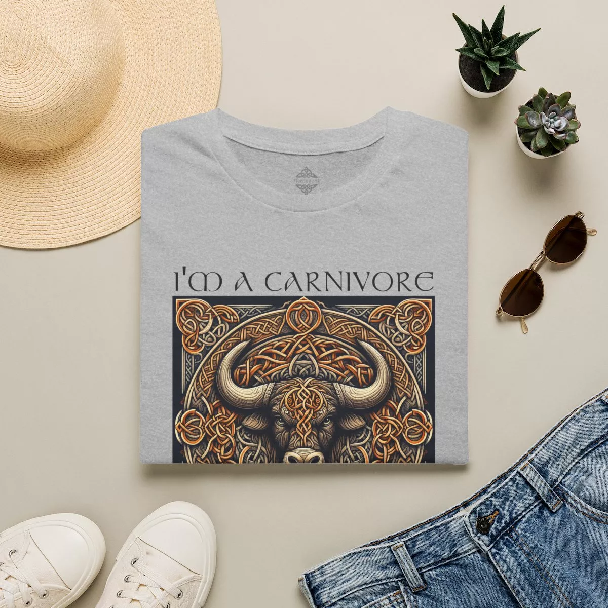I'm A Carnivore Bull Artwork T-Shirt | Celtic Bull Illustration