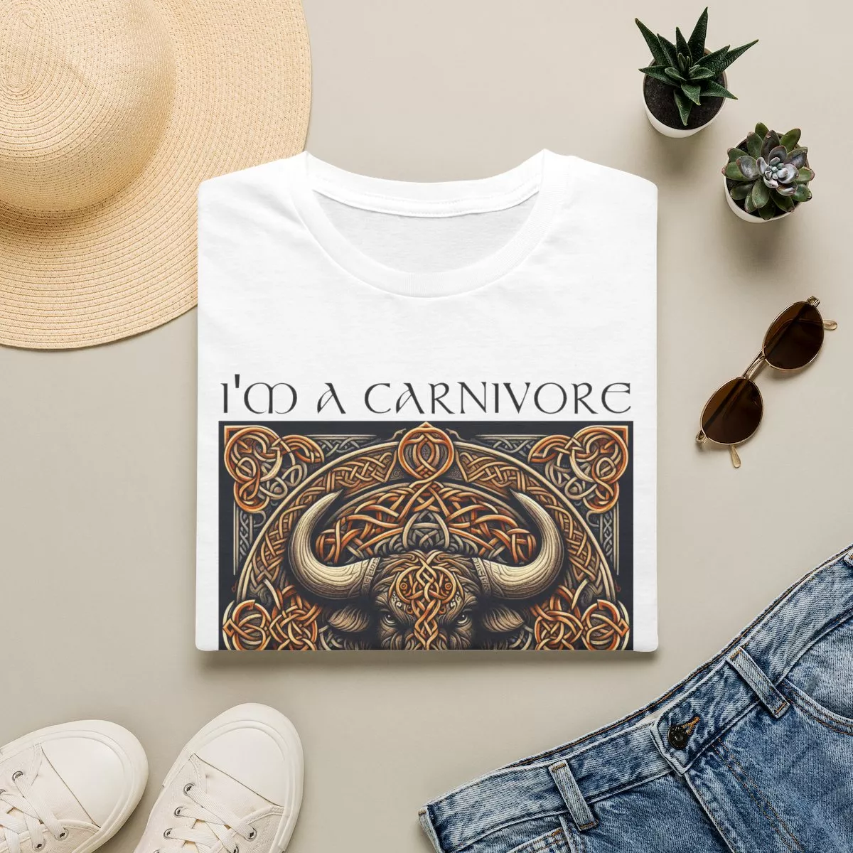 I'm A Carnivore Bull Artwork T-Shirt | Celtic Bull Illustration