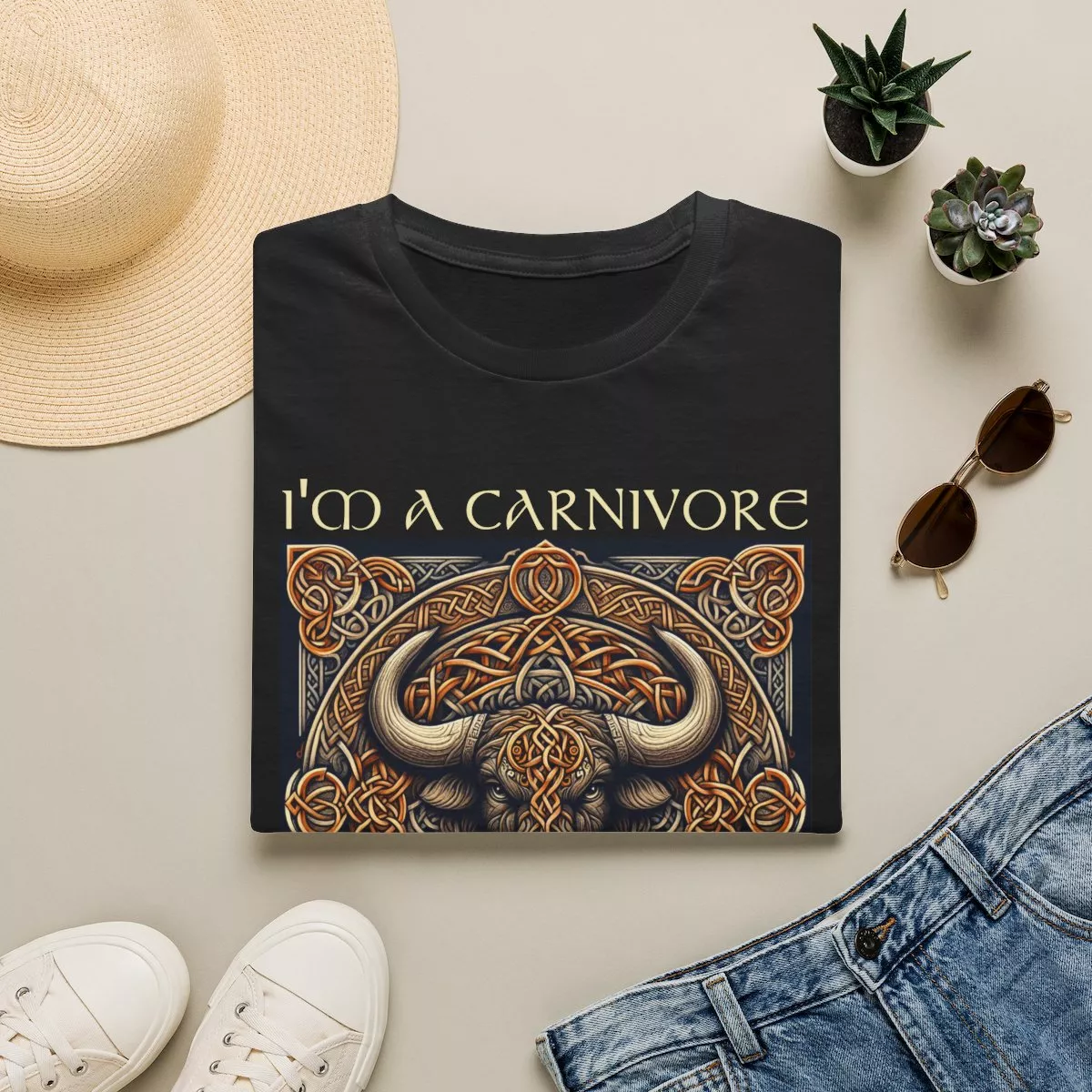I'm A Carnivore Bull Artwork T-Shirt | Celtic Bull Illustration