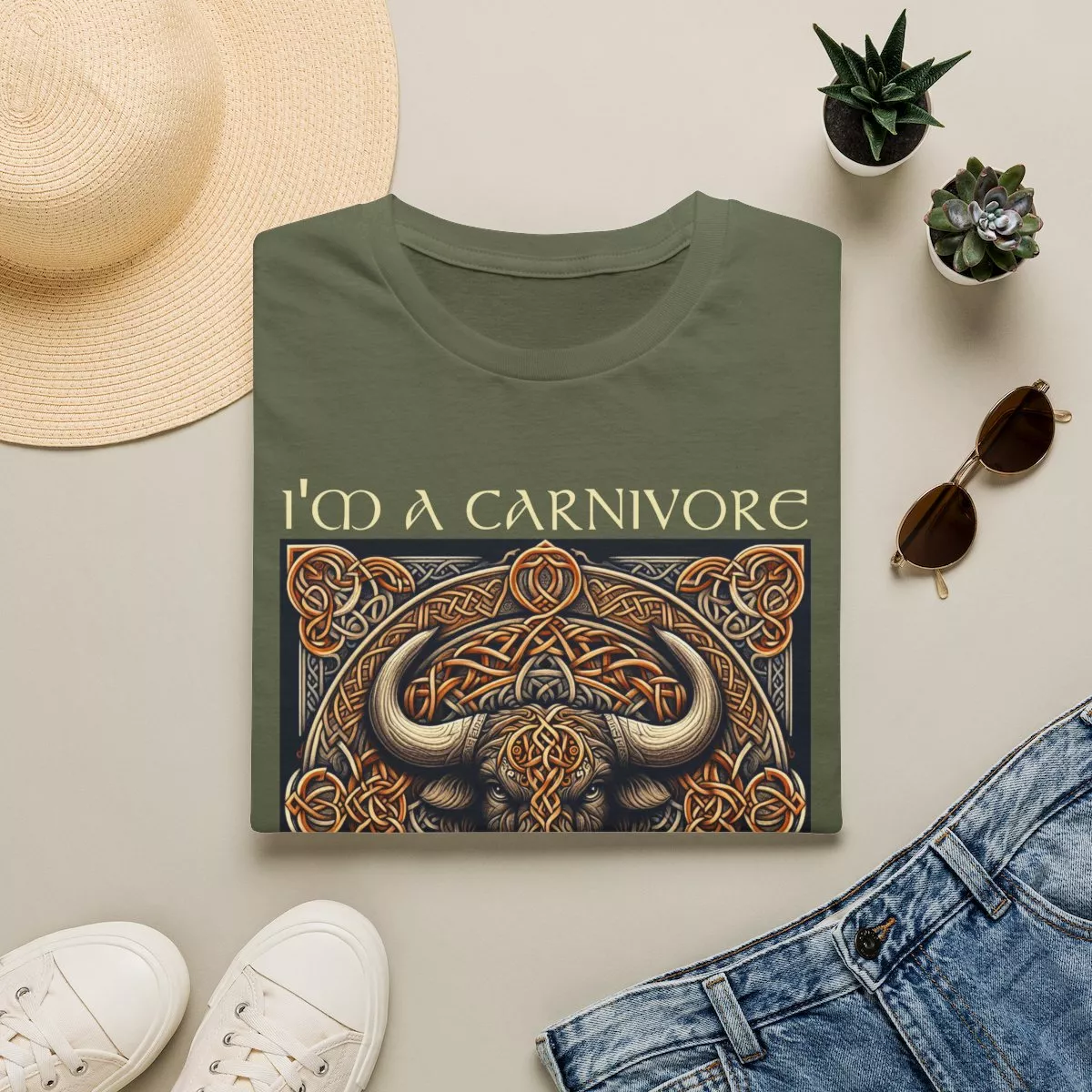 I'm A Carnivore Bull Artwork T-Shirt | Celtic Bull Illustration