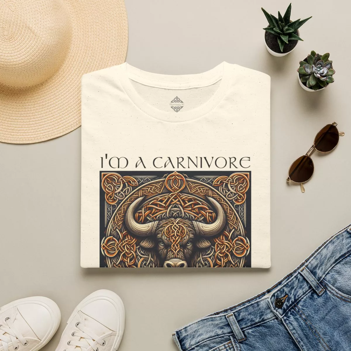 I'm A Carnivore Bull Artwork T-Shirt | Celtic Bull Illustration