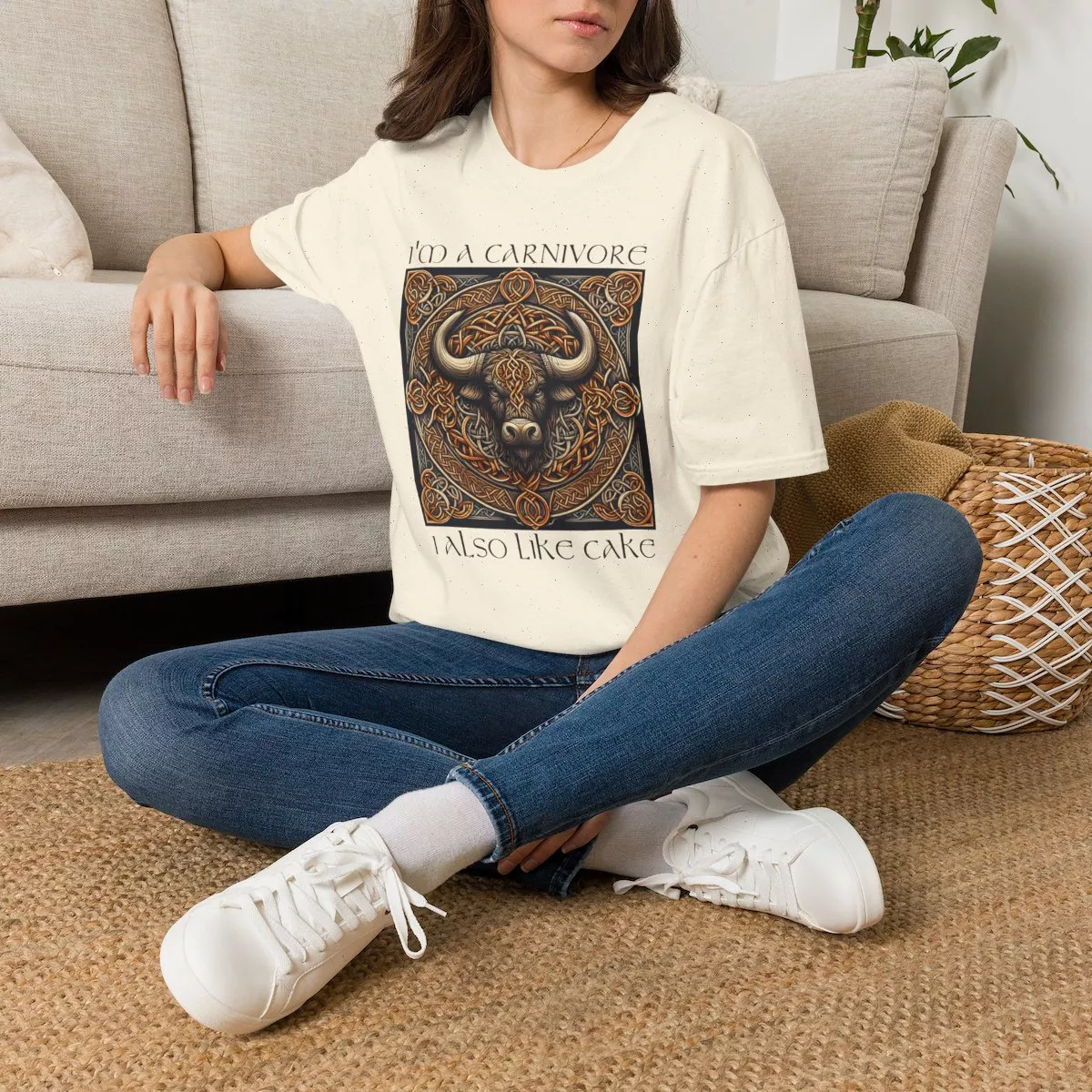I'm A Carnivore Bull Artwork T-Shirt | Celtic Bull Illustration