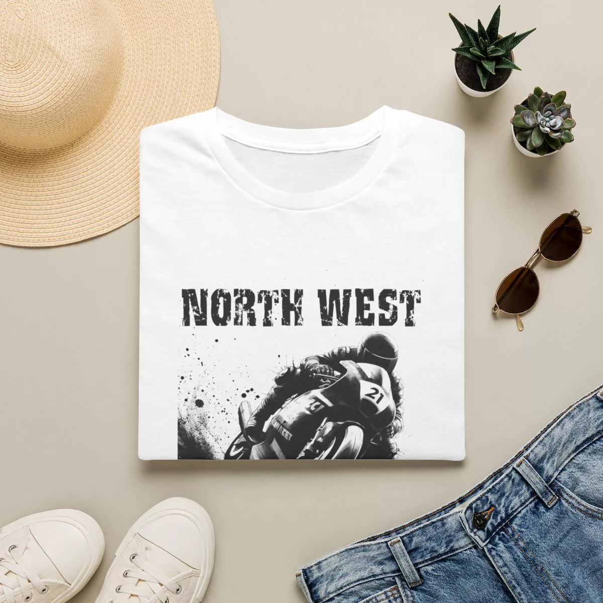 North West Motorcycle Racer T-Shirt | Vintage Bike NW200 Graphic