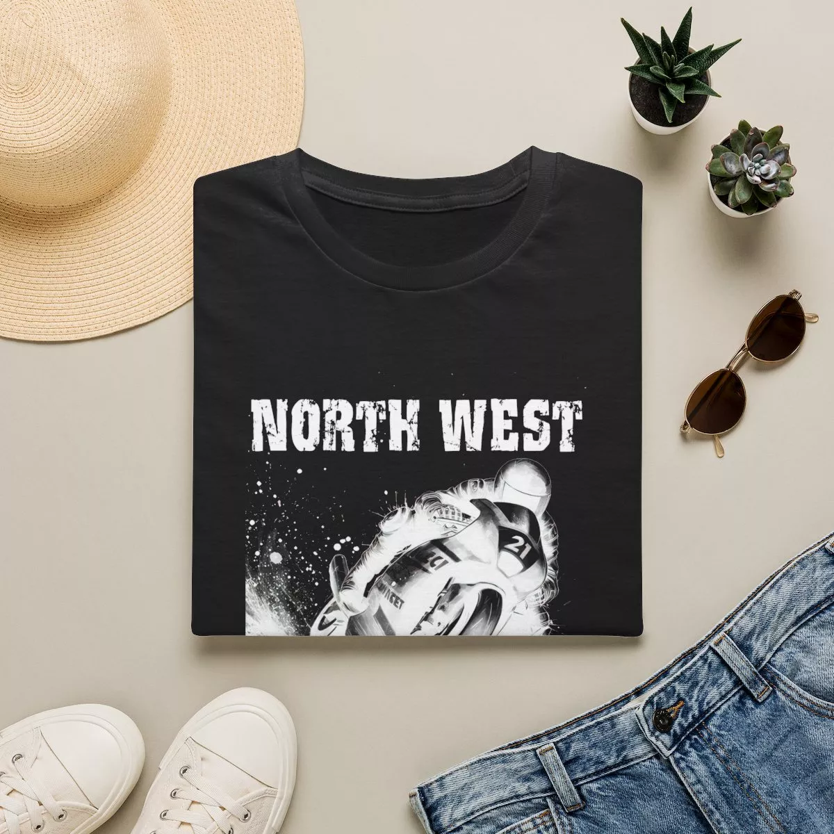 North West Motorcycle Racer T-Shirt | Vintage Bike NW200 Graphic