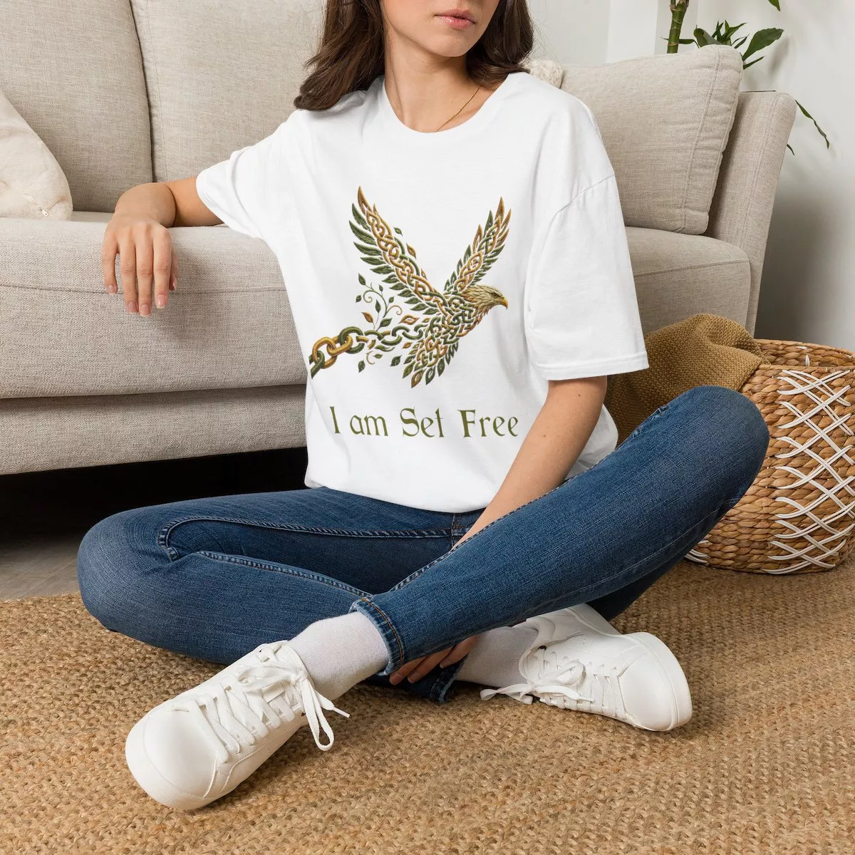 I Am Set Free Eagle T-Shirt | Celtic Tribal Winged Bird Design