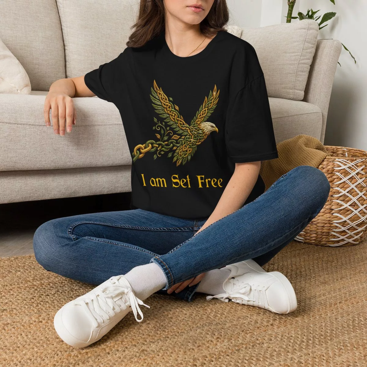 I Am Set Free Eagle T-Shirt | Celtic Tribal Winged Bird Design