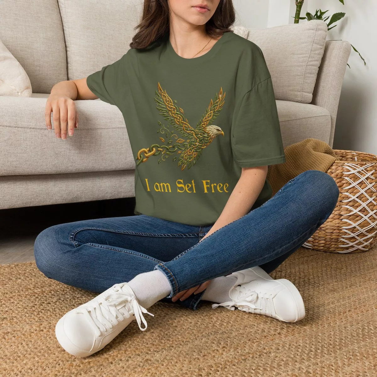 I Am Set Free Eagle T-Shirt | Celtic Tribal Winged Bird Design
