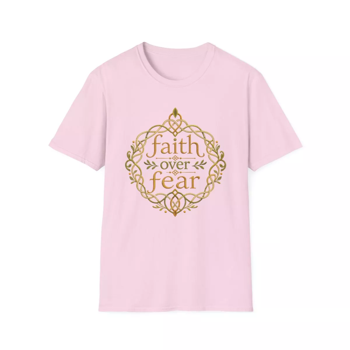 Faith Over Fear tee | Inspirational Christian shirt, embroidered-look print