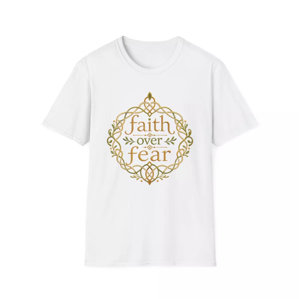 Faith Over Fear tee | Inspirational Christian shirt, embroidered-look print