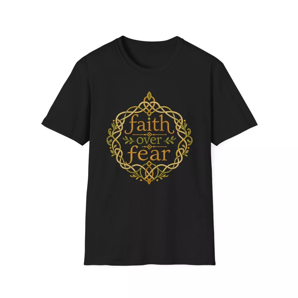 Faith Over Fear tee | Inspirational Christian shirt, embroidered-look print