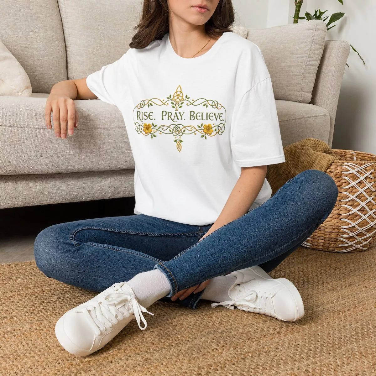 Rise Pray Believe T-Shirt | Floral Inspirational Faith Design