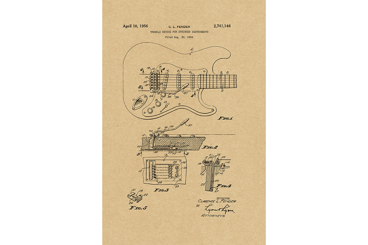 1956 Fender Guitar tremelo patent