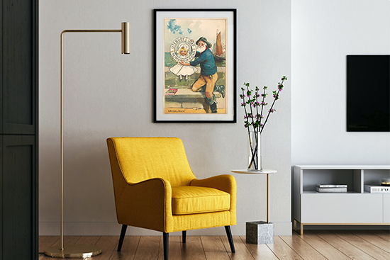 Mounted and framed Lifebuoy soap poster in a room
