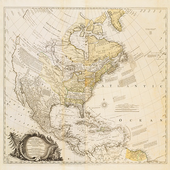 1762 Rocque Wall Map of North America