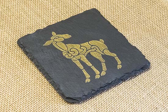Engraved and painted Bull slate coaster