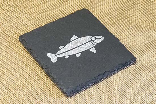 Engraved and painted Salmon slate coaster