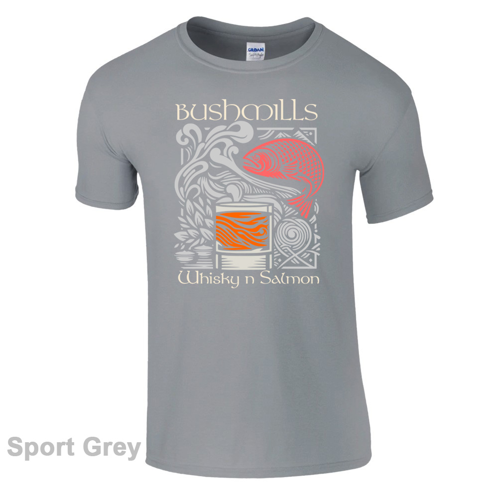 Sport Grey Bushmills Whiskey and Salmon  T-Shirt - Bushmills Collection