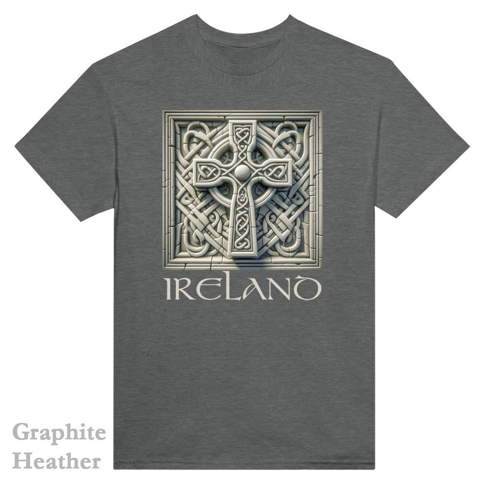 Graphite Heather - Celtic Harp T-Shirt - Irish Celtic Cross Collection