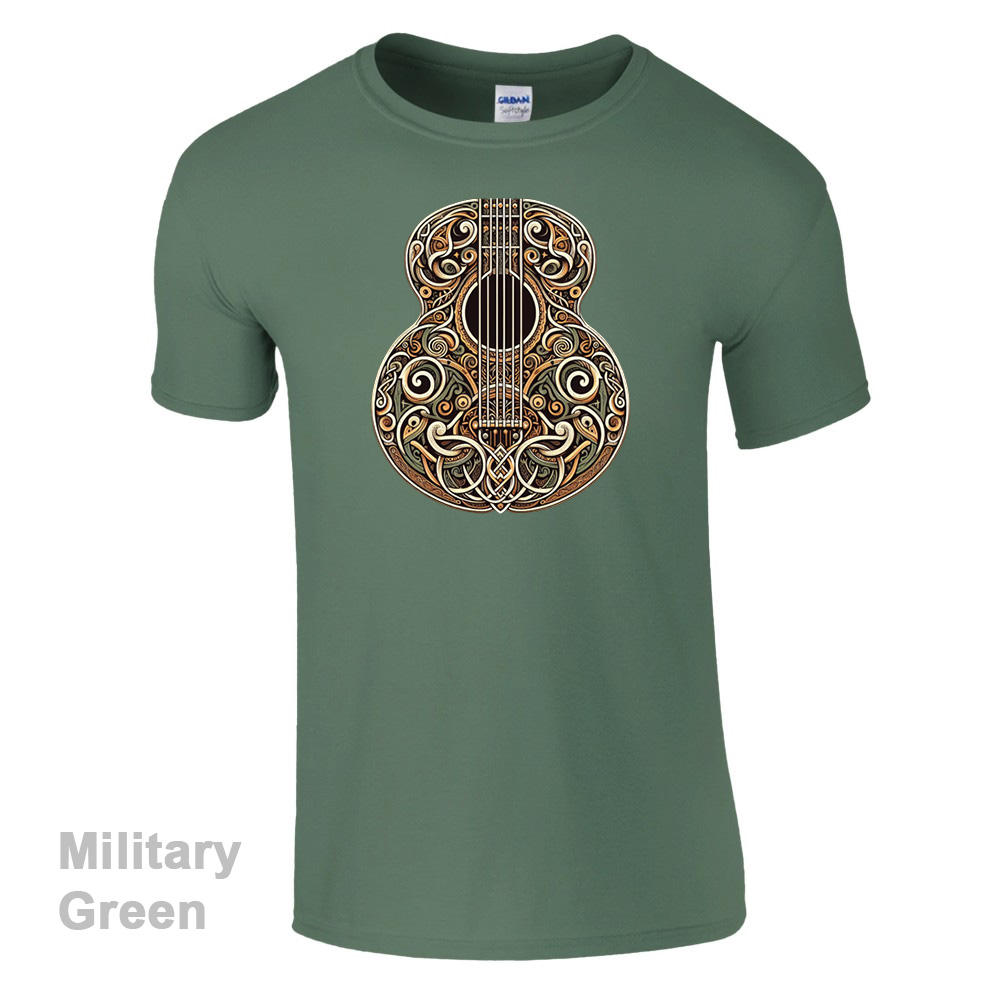 Military Green T-Shirt - Celtic Guitar design