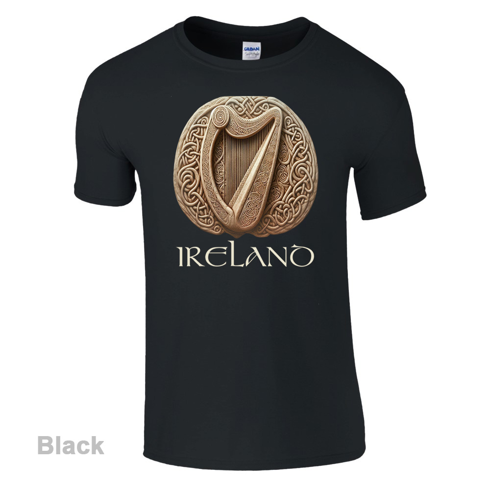 Black - Celtic Harp T-Shirt - Irish Crish Celtic Harp Collection