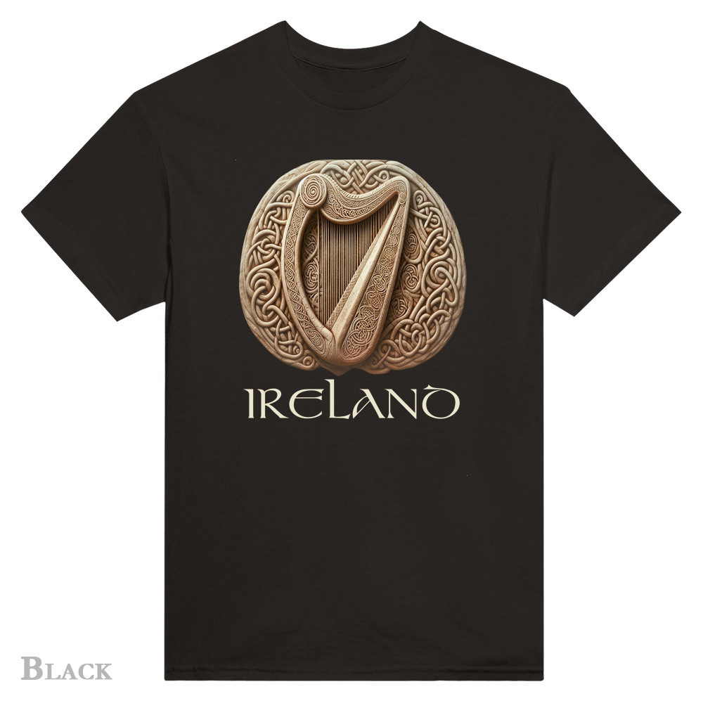 Black - Celtic Harp T-Shirt - Irish Crish Celtic Harp Collection