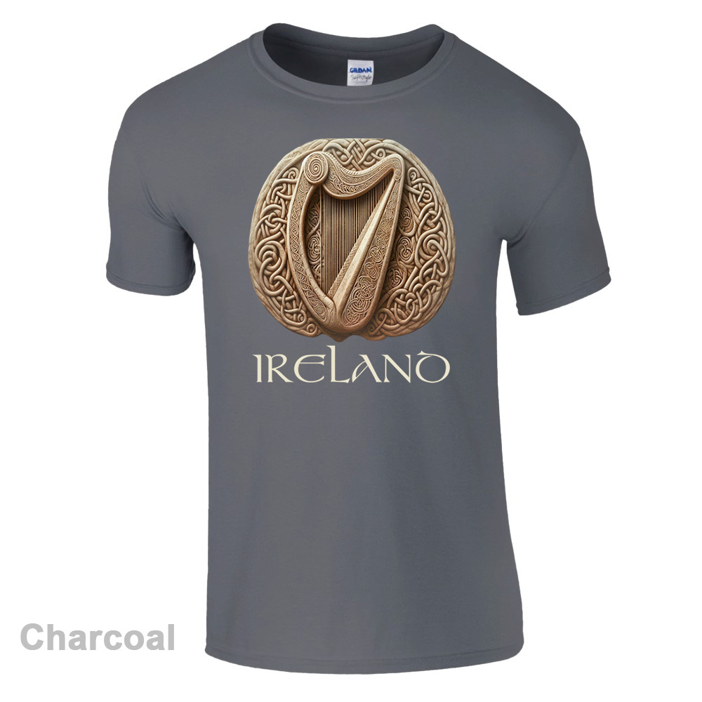 Charcoal - Celtic Harp T-Shirt - Irish Crish Celtic Harp Collection