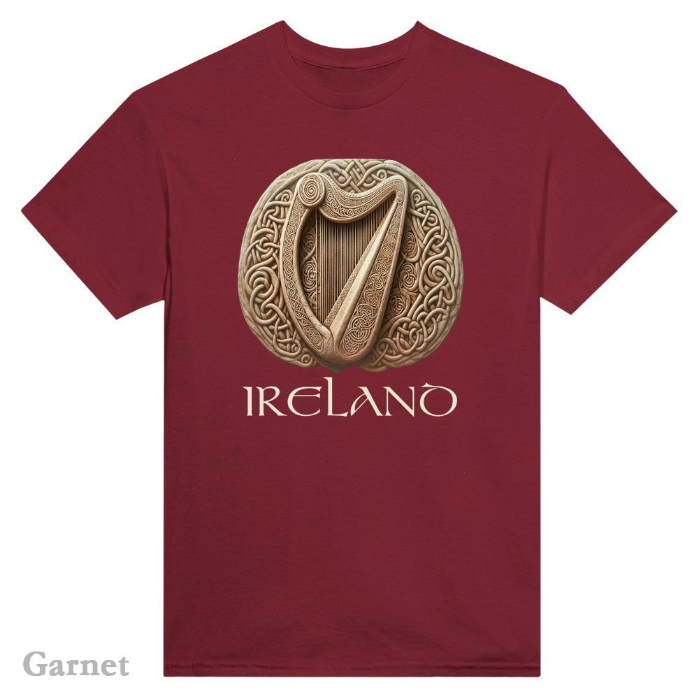 Garnet - Celtic Harp T-Shirt - Irish Crish Celtic Harp Collection