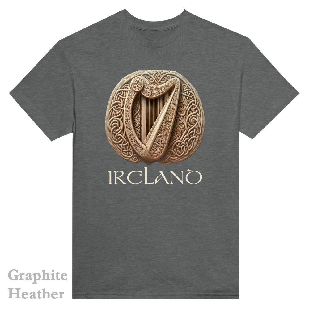 Graphite Hether - Celtic Harp T-Shirt - Irish Crish Celtic Harp Collection