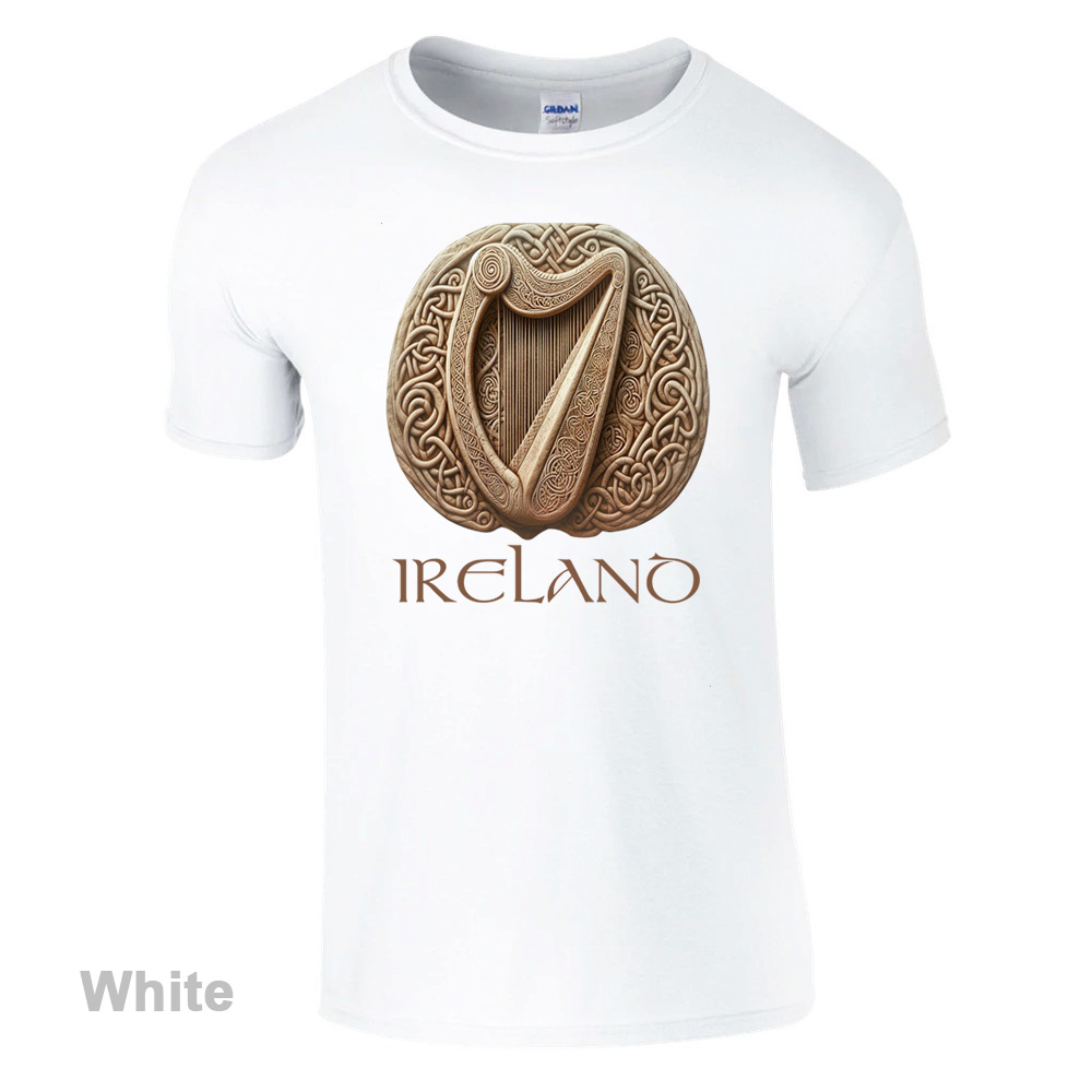 White - Celtic Harp T-Shirt - Irish Crish Celtic Harp Collection