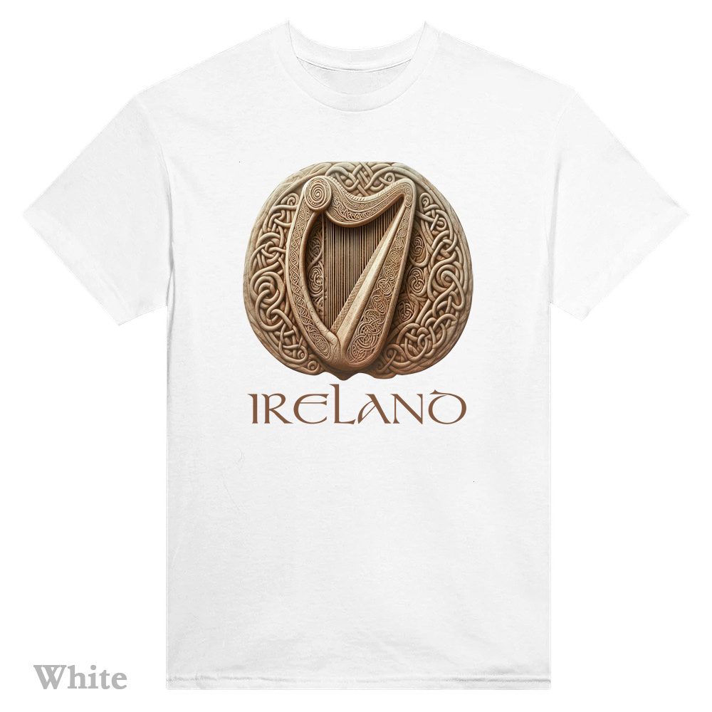 White - Celtic Harp T-Shirt - Irish Crish Celtic Harp Collection